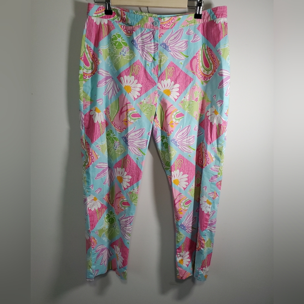 Lilly Pulitzer Vintage Patchwork Style Cotton Cropped Pants Size 14